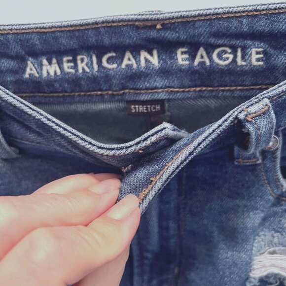 American Eagle Mom Jean-Stretch-Distressed-Skinny/Ankle Denim-Size 00-Blue/White - Picture 7 of 16
